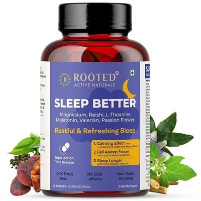 Sleep Better - Reishi Mushroom, Magnesium, Valeria for Restful Deep Sleeps,60cap