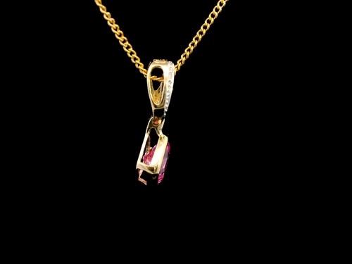9ct Yellow Gold Pink CZ & Diamond Pendant – Delicate Sparkle - Picture 12 of 16