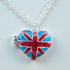 Union Jack Locket Puffy Heart Enamel Sparkly Glitter Silver Necklace Claire’s
