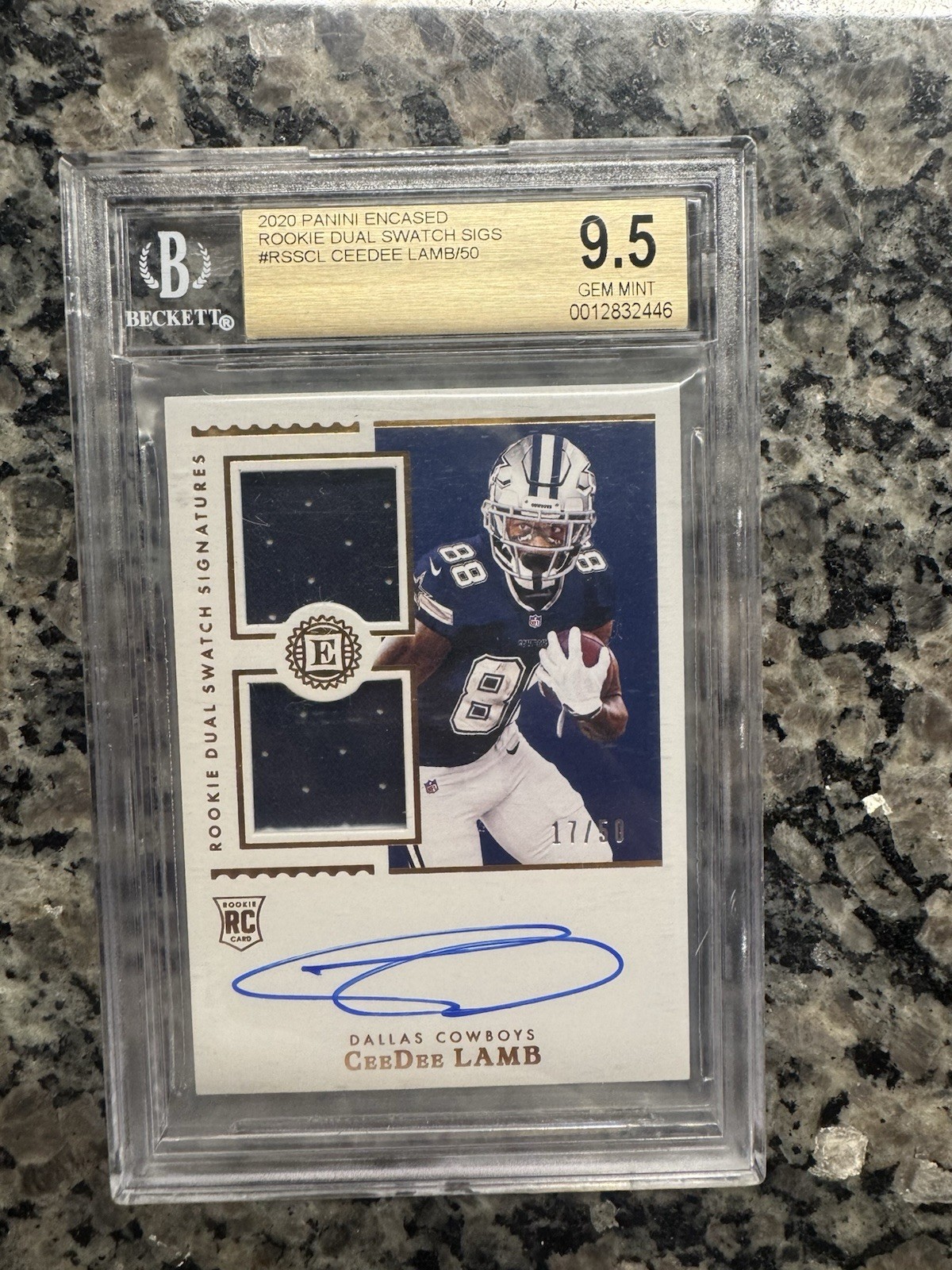 CeeDee Lamb Panini Encased Rookie Dual Swatch Signatures #RSSCL Base