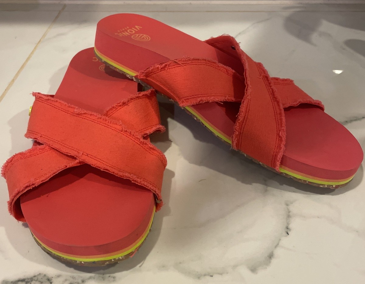 New Vionic Beach Panama Canvas Slip On Slides Size 11