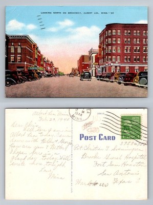 Albert Lea, MN-Minnesota, Broadway Downtown Vintage c1944 Postcard