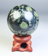 Natural EYE GREEN KAMBABA JASPER Quartz Crystal Stone Sphere Ball Specimen+Stand