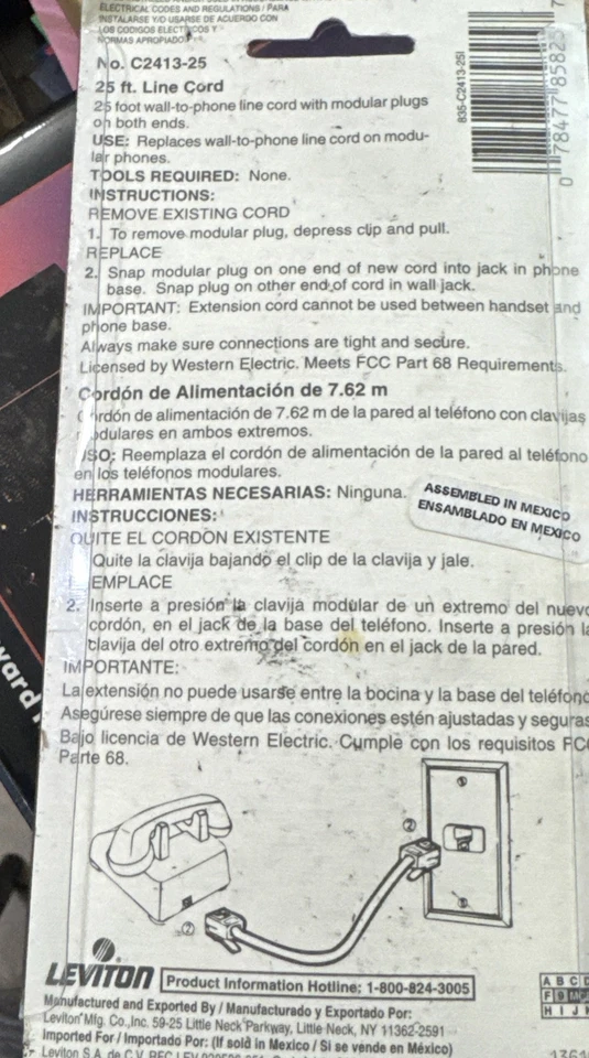 25-Ft Flat Wire Phone Line Cord with Modular Plugs - Ivory (C2413-25I) - Image 4 of 4