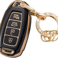 Key Fob Cover with Metal Keychain Compatible with Elantra Elantra-Black 4buttons