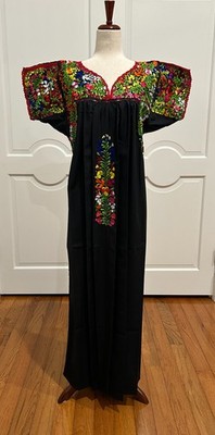 San Antonino Maxi Dress, Oaxaca Mexican dress. hand Embroidered. Silk  Threads, | eBay