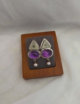 Tabra Sterling Silver Amethyst MOP Post Earrings Pink Pearl