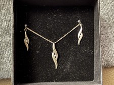 Silver 925 Paul Kennedy Cubic Zirconia Wave Necklace Earring Set