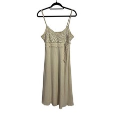 VTG Y2K Old Navy Cream Beaded Neutral Braided Faux Wrap Midi Dress Size 8 Medium