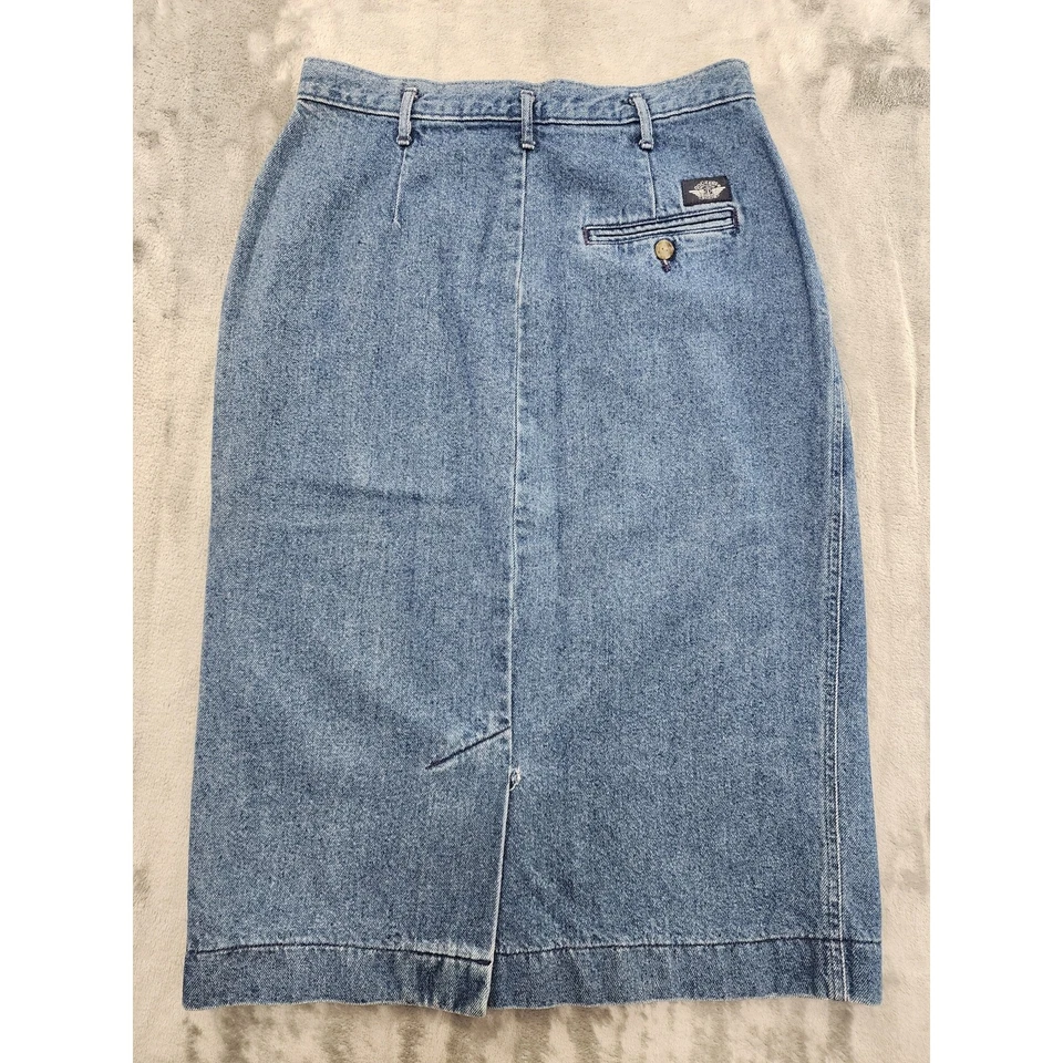 Falda Lápiz Denim Plisada Dockers Vintage Años 80 Talla 12 Pequeña Azul Bolsillos Abertura Foto 3 de 4