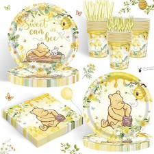 120PCS Classic Winnie Bear Party Supplies for Girls Baby 120PCS, Yellow