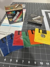 NEW MAXELL MF 2HD 5PK 3.5 FLOPPY FACTORY SEALED & 6 New Colored Floppy Disks