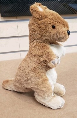 Vintage Stuffed Kangaro Plush Australian Animal Toy Real Leather With Music Box
