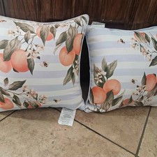Spring Outdoor Throw Pillows Set of 2 Peaches and Flowers 18" x 18"