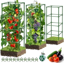 Tomato Cage for Garden 3 Pack Green Square Heavy Duty Adjustable