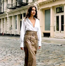 Nanushka Aarohi Brown Snake Vegan Leather A-Line Midi Skirt Sz XS EUC $495