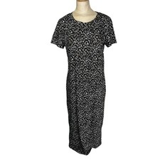 Nine West women's dress M black brown white short sleeve midi jersey knit