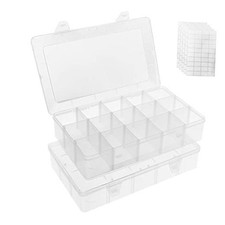 Umirokin 2 Pack 15 Grids Clear Plastic Organizer Box with 15 Girds 2 Packs