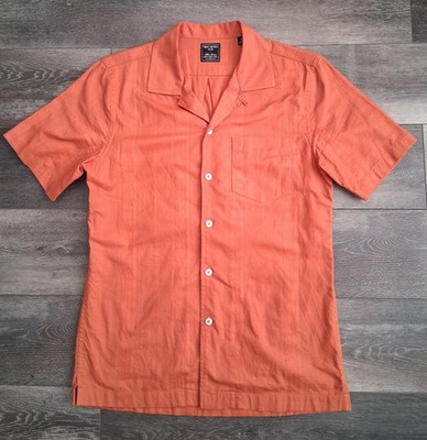 Todd Synder Three Looms Japanese Jacquard Button Down Camp Shirt Orange Small
