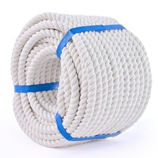 White Cotton Rope 1/2in  50ft Natural Twisted,Available as Used for Tug of