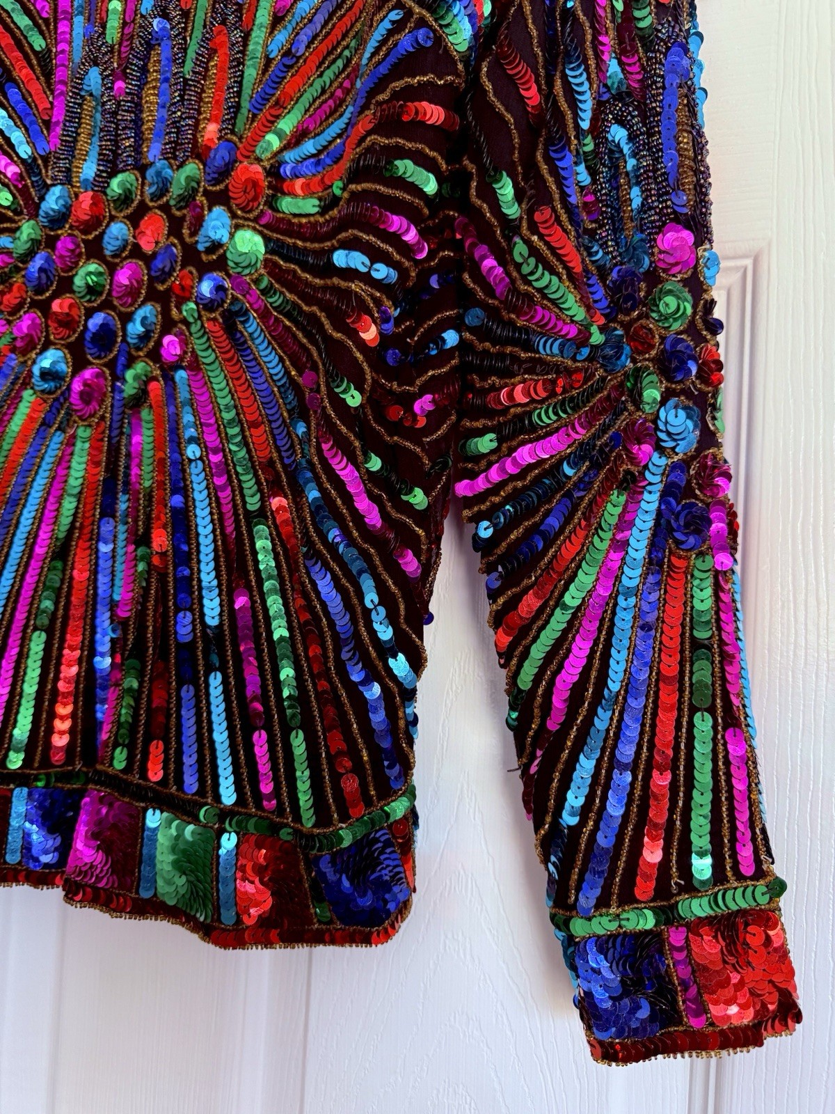 Vtg RINA Z Multi Patchwork Beaded Sequin Silk For… - image 6