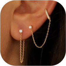 14K Gold Plated Chain Earrings for Women Trendy Dainty Hypoallergenic Cubic Zirc