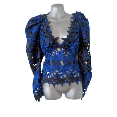 Acler DAVIS SZ 6 Marine Blue Lace Long Sleeve Top