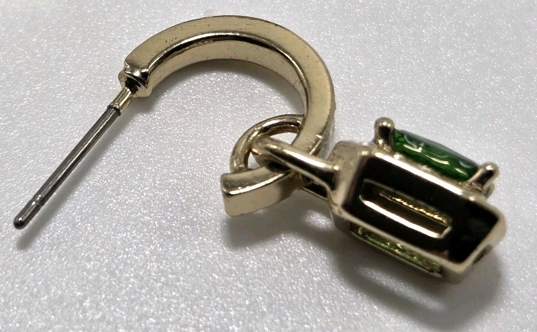 Simulated Emerald Gold Tone Dangle Post Earrings … - image 10