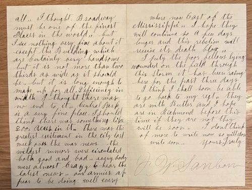 Civil War Letter 1862, Wounded Soldier, NYC, War News, Richmond Campaign