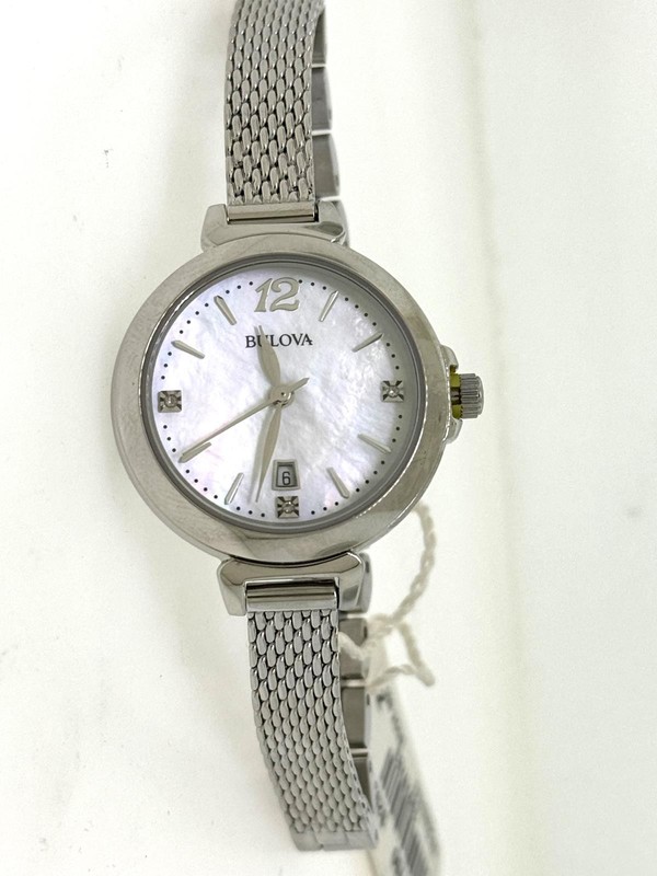 Bulova 96P150 Women's Mother of Pearl Stainless Steel Petite Date Quartz Watch