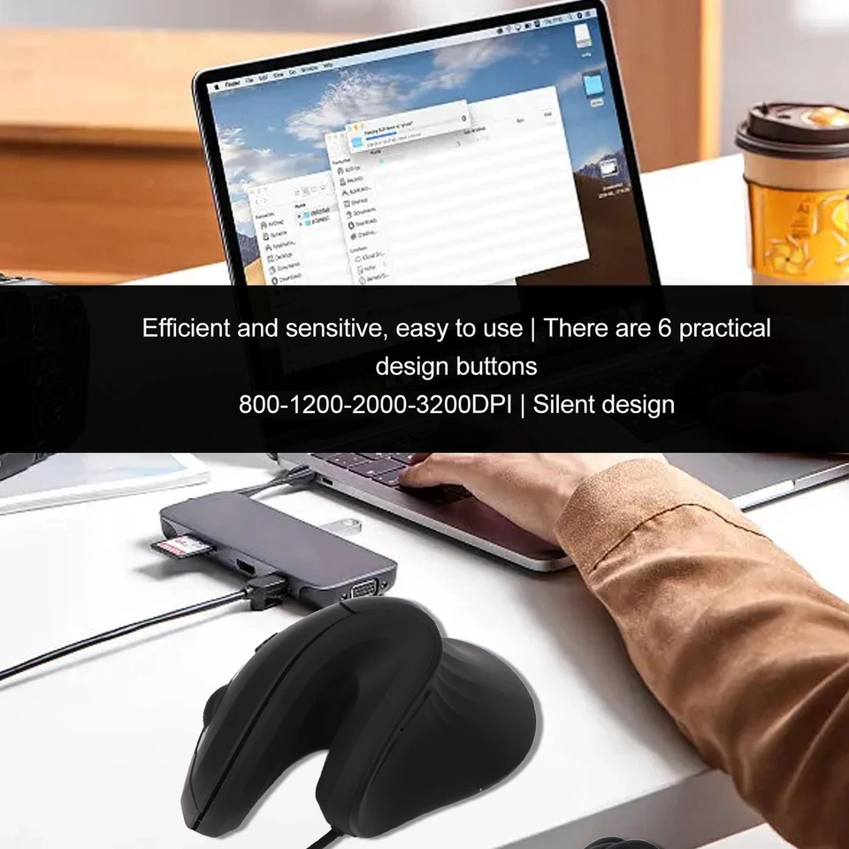 Wired Vertical Mouse 6 Buttons 800‑1200‑2000‑3200 DPI USB Wired Vertical Er TO - Image 3 of 4