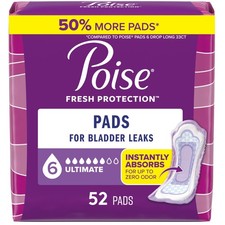 Poise Incontinence Pads  Postpartum Pads, 6 Drop Regular, White