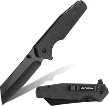 FLISSA Folding Pocket Knife 3.5" Stonewash Blade Tactical Knife w/Micarta Handle