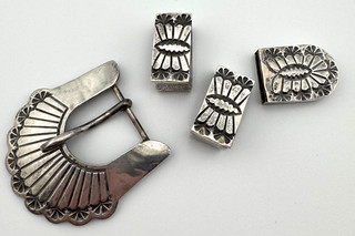 Navajo Sterling Silver Ranger Belt Buckle Set Vintage 41.7g