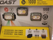 Coast "3-PACK" 1000-Lumen Headlamp Rechargeable Dual Power WATER PROOF IPX7