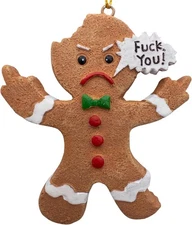 Mad Gingerbread Man Giving The Middle Finger Christmas Naughty Funny Ornament