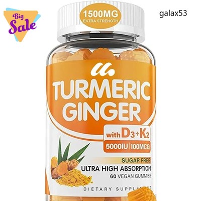 Turmeric gummies, containing vitamin D3 and K2 (MK7), 1500mg, black pepper