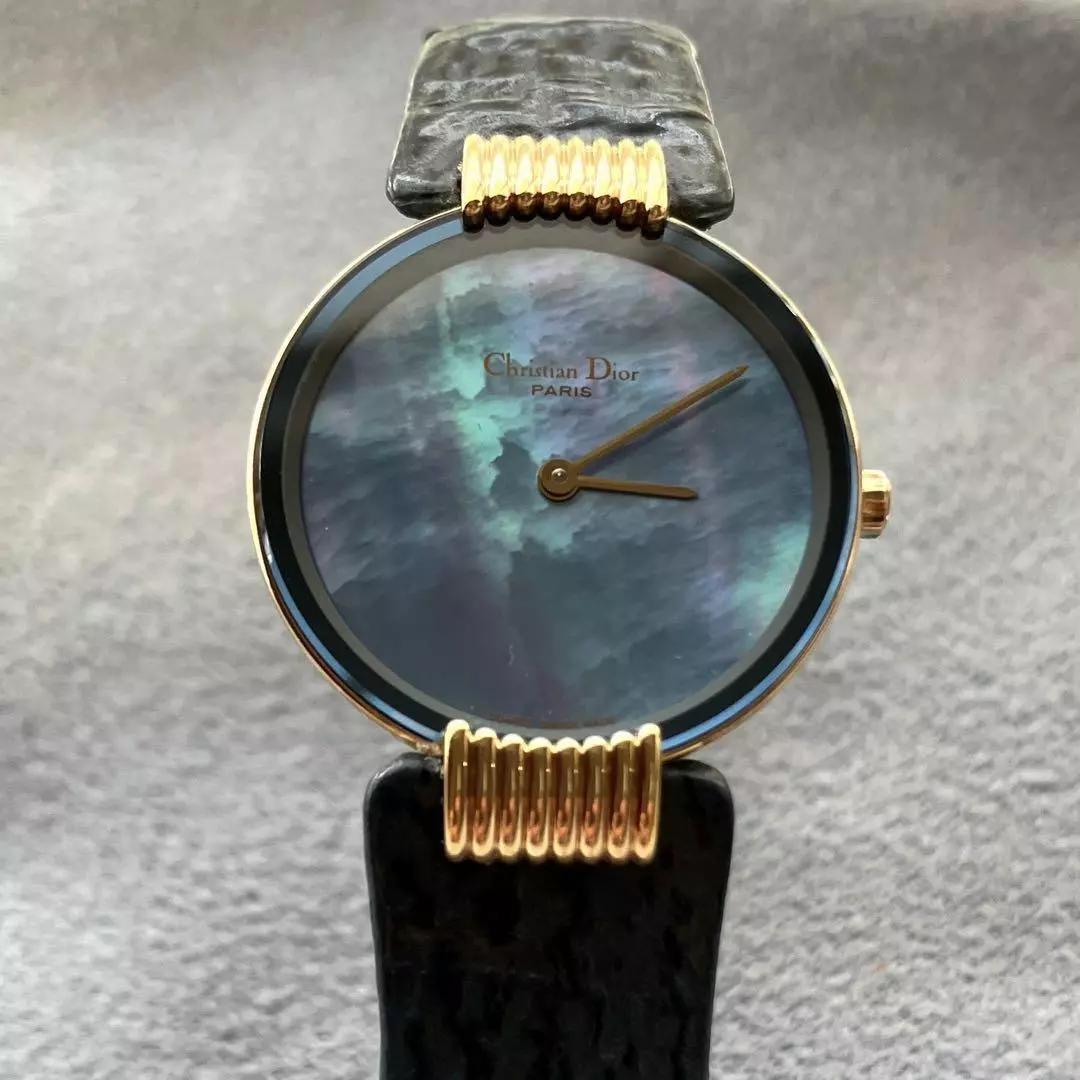 Montre bracelet Christian Dior Bagheera bleu cuir noir du Japon