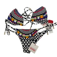Red Carter Reversible Bikini Set With Geometric  Checkered Print NWT Small