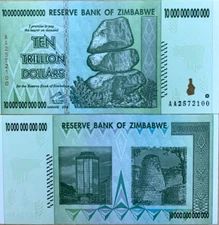 2008 10 TRILLION DOLLARS ZIMBABWE BANKNOTE, UNCIRCULATED AA  COA