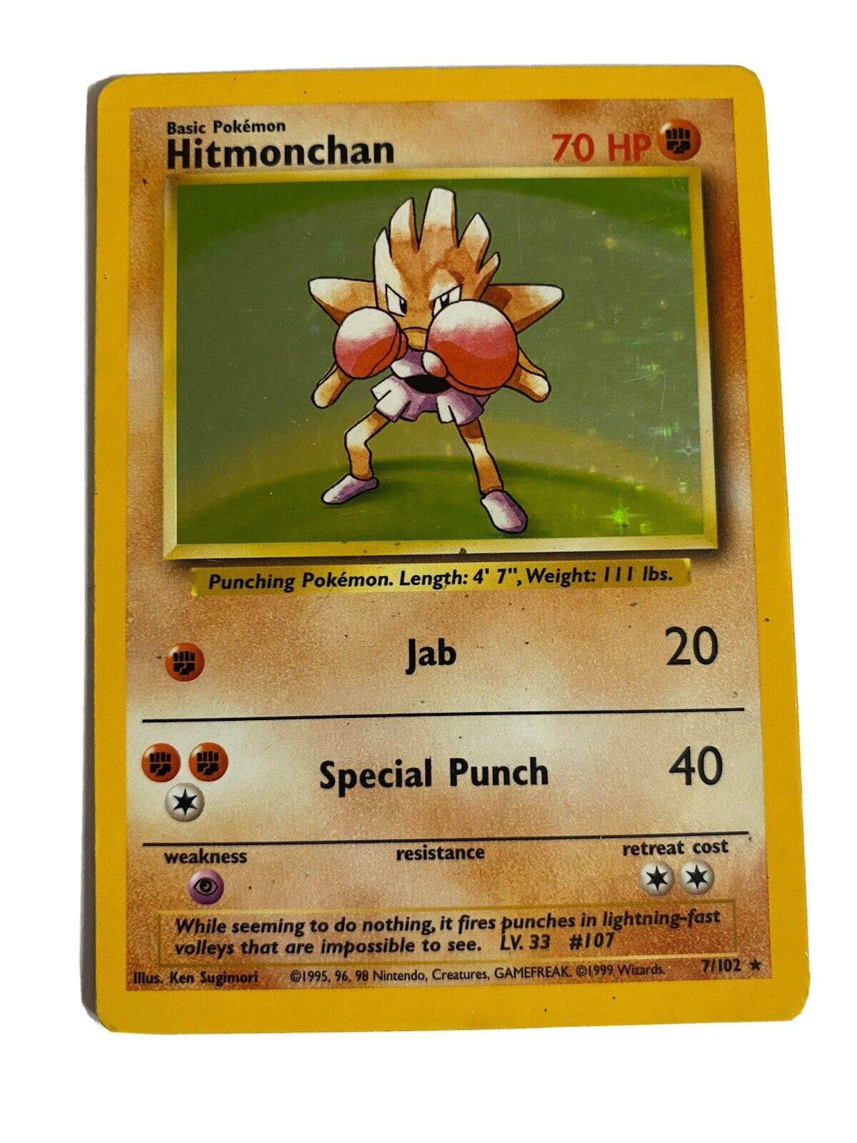 Hitmonchan Holo Rare - Base Set 7/102 - WOTC Vintage Pokemon Card