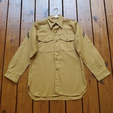 Vintage 50's Korean War men's M/L tan khaki wool long sleeve military shirt