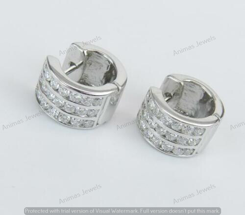 1CT 3-Row Channel Set Moissanite Huggie Hoop Earrings Real 925 Sterling Silver - Picture 5 of 5