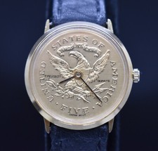 Orologio Vintage P. PEUGEOT $5 Cinque Monete Quadrante Quarzo Donna NUOVO BATTERIA E CINTURINO