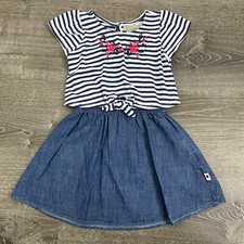 Lucky Brand Girls Dress Blue White Striped Embroidered Elastic Waist Size 4T