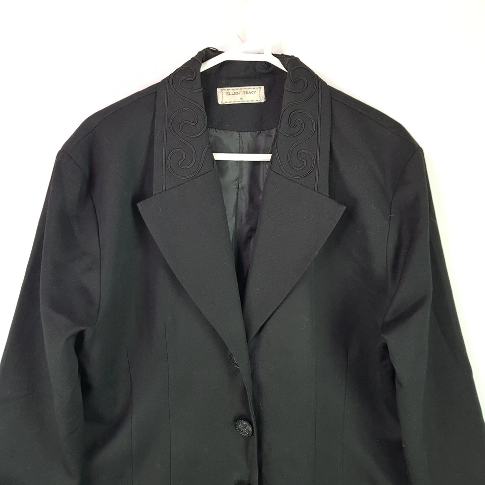 Blazer Formal Vintage Ellen Tracey Mujer Talla 14 Negro Bordado 3 Botones Foto 2 de 4
