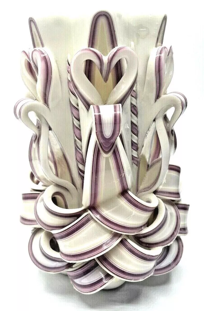 Vintage Holland House Candle Heart Purple White Carved Candle