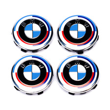 Set Of 4 Bmw Black White 50th 68mm56mm Wheel Center Caps Logo Badge Emblem