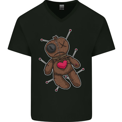 Voodoo Puppe Herz böse Geister dunkle Magie Halloween Herren V-Ausschnitt Baumwolle T-Shirt