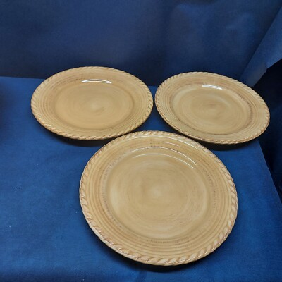 Tabletops Unlimited Stoneware Lucca Yellow Set/3 Dinner Plates Retired EUC 